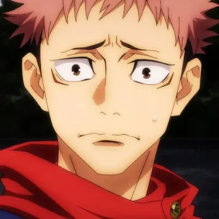 😞 Yuji Itadori Jujutsu Kaisen аниме, манга, персонаж, портрет, Юдзи Итадори, Магическая битва, встревоженный telegram sticker