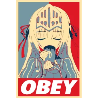 😊 OBEY obedecer, póster, anime, armadura, personaje, ilustración, diseño telegram sticker
