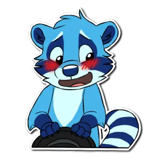 😖 guaxinim, desenho animado, animal, fofo, azul, personagem whatsapp sticker
