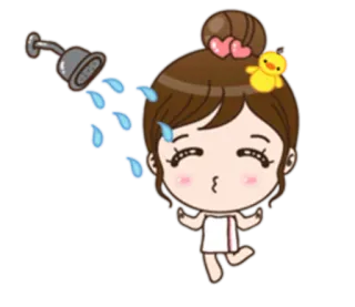 🛀 desenho animado, chuveiro, menina, pato, corações, banheiro telegram sticker