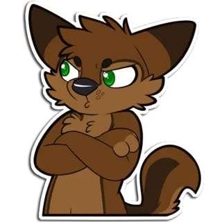 😒 furry wolf furry, wolf, cartoon, annoyed, crossed arms, brown, green eyes, sticker telegram sticker