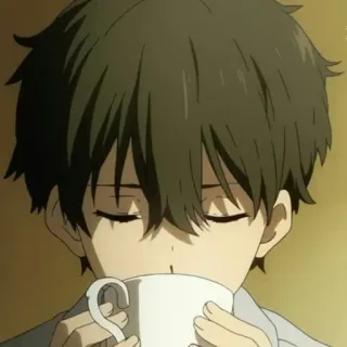 💞 Anime, Ragazzo, Bevendo, Caffè, Tè, Tazza, Personaggio telegram sticker