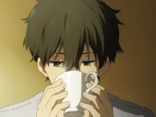 ☕ Аниме, Парень, Кружка, Пьёт, Портрет telegram sticker