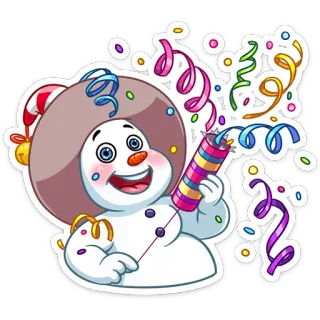 🥳 muñeco de nieve, fiesta, confeti, celebración, invierno, vacaciones whatsapp sticker