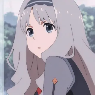 ✨ Zero Two Darling in the Franxx anime, girl, cute, gray hair, Zero Two, Darling in the Franxx, cartoon telegram sticker