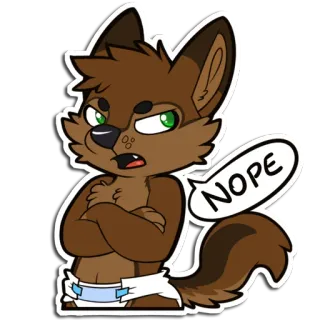 😠 NOPE furry, wolf, diaper, fursuit, nope, refusal, cartoon, cute telegram sticker