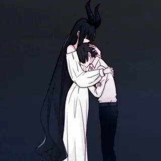 🔸 hug, demon, anime, character, artwork, drawing, horns telegram sticker