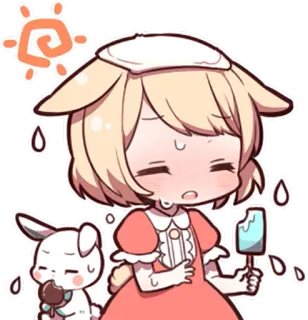 🌞 动漫, 汗, 可爱, 疲惫, Q版, 冰淇淋, 兔子 telegram sticker