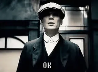👍 Tommy Shelby Peaky Blinders OK Peaky Blinders, Tommy Shelby, crime drama, BBC, period drama, gangster, ok telegram sticker