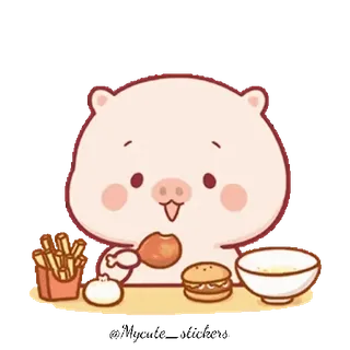 🐷 猪, 食物, 可爱, 卡通, 吃, 薯条, 汉堡, 汤 telegram sticker