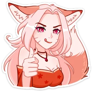👍 anime, foxgirl, pink hair, sticker, cartoon, kemonomimi whatsapp sticker