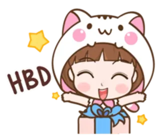 🎈 HBD joyeux anniversaire, fête, mignon, fille, chat, cadeau whatsapp sticker