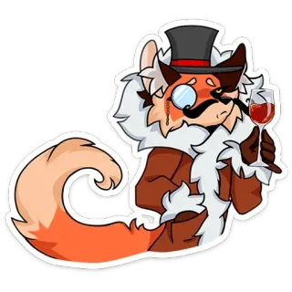 🍷 renard, anthropomorphe, gentleman, monocle, haut-de-forme, vin, poilu telegram sticker