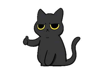🐾 chat, pouce levé, emoji, autocollant, chat noir, dessin animé telegram sticker