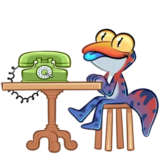 ☎️ Eidechse, Cartoon, Telefon, Schreibtisch, Figur telegram sticker
