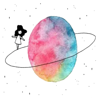 ☄ chica, planeta, galaxia, estrellas, acuarela telegram sticker