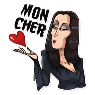 😘 Morticia Addams The Addams Family Mon Cher morticia, addams, amor, corazón, familia, dibujos animados telegram sticker