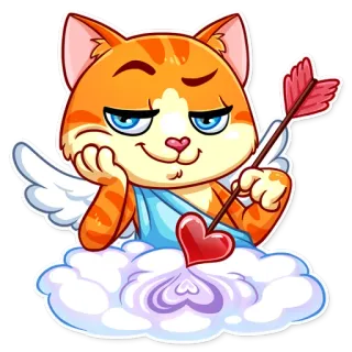 😏 고양이, 큐피드, 하트, 화살, 사랑, 천사, 구름, 스티커 whatsapp sticker