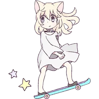 🛹 Anime, Katzenmädchen, Skateboard, Niedlich, Kawaii, Sterne, Manga telegram sticker