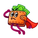 🦸‍♀️ billetera, dinero, dibujo animado, personaje, finanzas, superhéroe, capa, efectivo telegram sticker