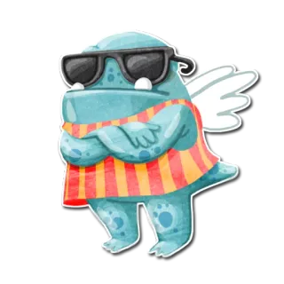 😎 mostro, cool, ali, occhiali da sole, cartone animato, personaggio whatsapp sticker