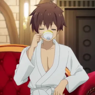 🛡 动漫, 茶, 浴袍, 坐着, 放松 telegram sticker