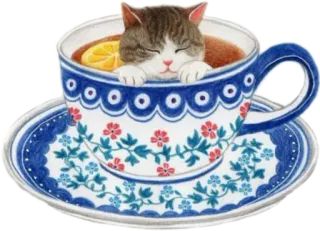 🐱 แมว, ถ้วยชา, สัตว์, น่ารัก, ชา, มะนาว, ลูกแมว telegram sticker