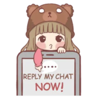 😠 REPLY MY CHAT NOW! чат, милый, девушка, мультфильм, цифровой, сообщение telegram sticker