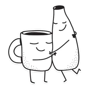 ☕ tazza, bottiglia, abbraccio, cartone animato, illustrazione, carino, amicizia whatsapp sticker