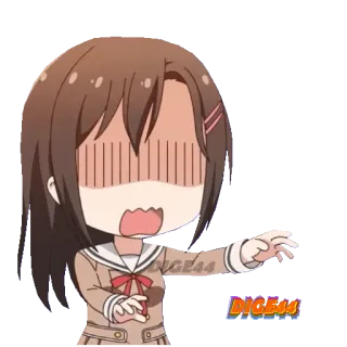 😴 DICE44 动漫, 女孩, Q版, 棕色头发, 可爱, 震惊, 害怕 whatsapp sticker