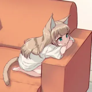 🐾 аниме девушка, кошачьи уши, кемономими, диван, расслабленная, милая telegram sticker