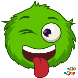 😜 esponjoso, verde, monstruo, lindo, dibujos animados, emoji, caprichoso, cara whatsapp sticker
