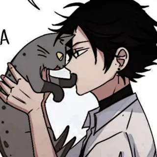 🎶 anime, cartone animato, uomo, gatto, animale domestico, illustrazione telegram sticker