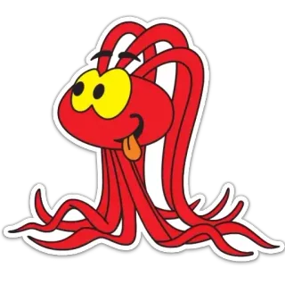 😋 Kreskówka, Czerwony, Żółty, Ośmiornica, Macki, Naklejka telegram sticker