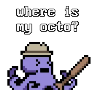 😠 where is my octo? ปลาหมึก, การ์ตูน, คำถาม, ค้นหา, หมวก telegram sticker