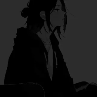 🖤 动漫, 女人, 帽衫, 黑白, 素描 telegram sticker