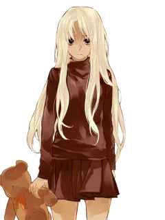 🐻 anime meisje, blond haar, teddybeer, verdrietig, anime, eenzaam whatsapp sticker