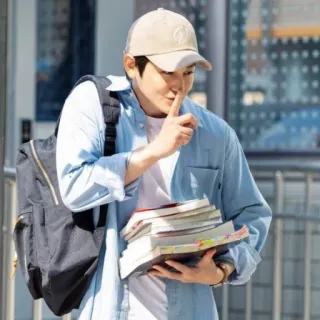 👽 uomo, libri, silenzio, studente, campus, zaino telegram sticker