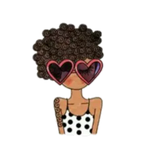 😎 ragazza, cuori, occhiali da sole, capelli ricci, illustrazione, adesivo telegram sticker