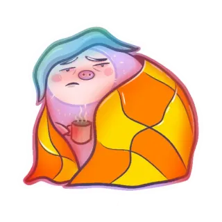 😷 enfermedad, enfermo, resfriado, gripe, manta, té, dibujos animados whatsapp sticker