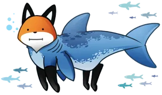 😐 zorro, tiburón, híbrido, animal, criatura, fantasía, dibujo animado, ilustración telegram sticker