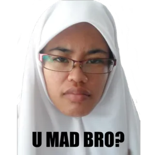 😠 U MAD BRO? 表情包, 搞笑, 表情, 你生气了吗, 女人, 头巾 telegram sticker