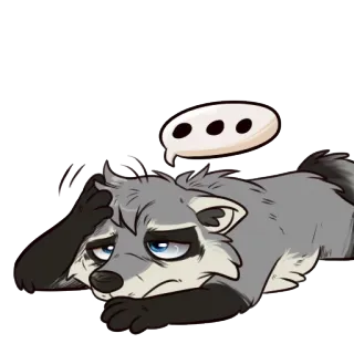 😵 raccoon, animal, tired, sad, cartoon, sticker whatsapp sticker