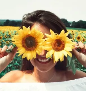 😄 girassol, flor, retrato, mulher, verão, natureza, feliz telegram sticker