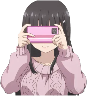 📸 garota anime, tirando foto, celular, desenho animado, kawaii whatsapp sticker