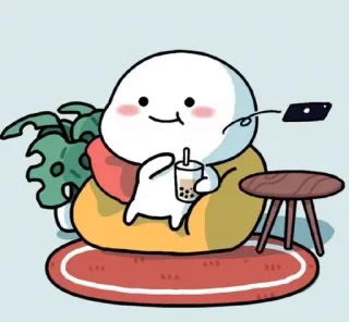 🌟 Desenho animado, Puff, Bubble Tea, Fofo, Relaxante, Planta, Quarto whatsapp sticker