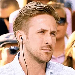 ❤️ Ryan Gosling Ryan Gosling, acteur, célébrité, mème, homme, écouteurs whatsapp sticker