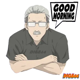 🛏 GOOD MORNING good morning, greeting, anime, cartoon, man, glasses telegram sticker