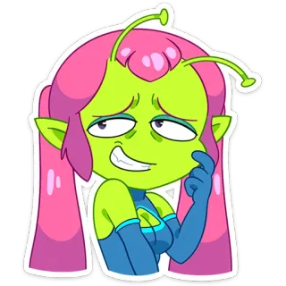 😅 Alien, Desenho animado, Engraçado, Fofo, Verde, Rosa, Personagem telegram sticker
