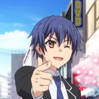 😉 anime, wink, finger gun, boy, cheerful telegram sticker